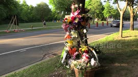Massive memorial and ghost bike in memory of cyclist killed by hit and run driver in Markham Canada
