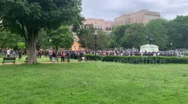 Helicopter overhead as police encircle Andrew Jackson statue