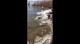 Ice piles up on the shores of frozen Lake Balaton in Hungary