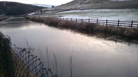 Frozen canal in Rochdale, UK