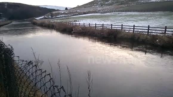 Frozen canal in Rochdale, UK