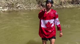 Rollerblader skates across Alberta, Canada waters, flatlands in hockey gear to raise cancer awareness