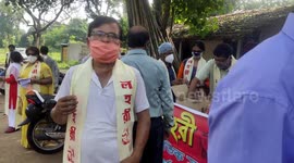 Face masks and hand sanitizer distributed to residents in West Bengal, India