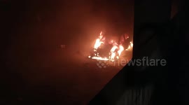 Car catches fire and is engulfed in flames in Athens, Greece