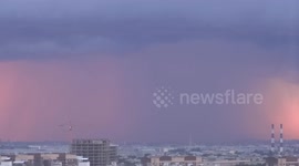 A huge black cloud engolfed Lakhta centre in St Petersburg, Russia