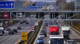 Traffic on the M1 Smart Motorway in Bedfordshire England UK