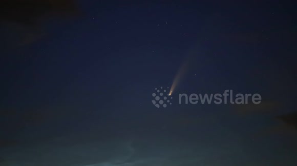 Spectacular view of comet Neowise and rare Noctilucent clouds above the skies in Yorkshire, UK