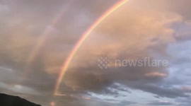 Double rainbow spotted over Okayama, Japan after heavy rainfall