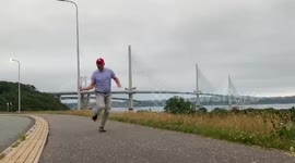 A Tom Hanks superfan has hilariously replicated scenes from the hit film Forrest Gump as he travelled around the country for work