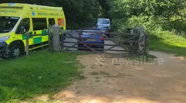 Car blocked Ambulance and a emergency entrance even a sign saying emergency access ,  Ambulance crew had trouble getting to a elderly lady collapsed  at #burrator burrator reservoir #dartmoor