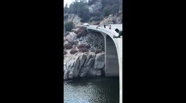 Crazy moment California man jumps 65 feet off BRIDGE