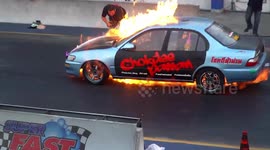 Racecar bursts into flames after accelerating on starting line in Thailand