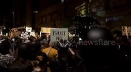 Crowd of people protests in Portland, Oregon