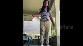 Bass music producer from Los Angeles shows tricks with Kendama