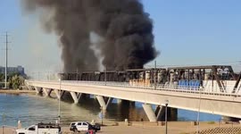 Railroad fire after train derails over Tempe Town lake bridge in Arizona