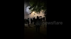 Teargas fills all the space around protesters in Portland, Oregon