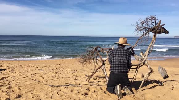 Australian Sculptor creates an amazing horse from driftwood by the ocean