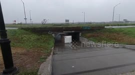 High winds from Storm Isaias sends large portable toilet speeding in New York