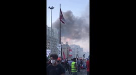 Smoke coming from the burnt truck