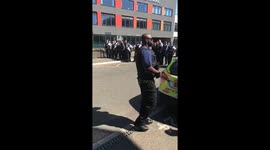 Police form a line after protest