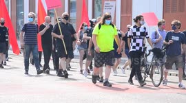 Music and events industry workers march through Manchester uk city centre, 11th August, 2020,  to lobby the Government for support during the Covid crisis.