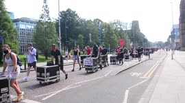Music and events industry workers march through Manchester to draw government's attention to the sector's job losses