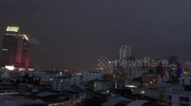 Beautiful two-tone violet and blue sunset after tropical storm in Bangkok