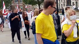 Hundreds protest outside London's foreign Office in solidarity with the people of Belarus