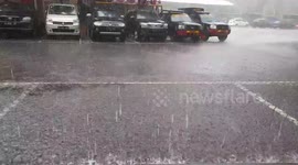 Heavy rain and strong winds hit the city of Jakarta, Indonesia