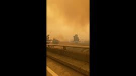 Fire jumping freeway off of I-80 in California