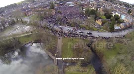 Drone footage captures hundreds taking part in annual Royal Shrovetide football
