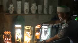 decorative lamp work made of beautiful paralon waste carved with landscape and Arabic writing calligraphy