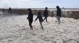 Dorset sea foam during Storm Francis