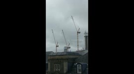 Timelapse of cranes swaying in Cardiff during Storm Francis