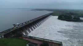 Viisuals of Bhadar dam overflowing in Rajkot district in Gujarat India.
