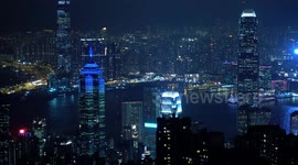 Hong Kong Central financial district at night viewed from Victoria Peak