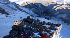 Climbing up to the summit of Mt Ushba, Georgia