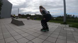 Amateur Rollerblabber Fails and Slams his Tailbone on Concrete Box