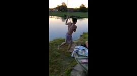 Guy running on the water but with a support