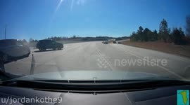 Last Second Dive to the Exit Causes 3 Car Crash and Roll Over (youtube version)