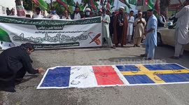 France and Sweden flag Desecration in Islamabad Pakistan