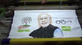 Prime Minister Narendra Modi's face embroidered by southern Indian weavers
