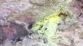 Sulphur crystals seen formed inside crater of Greek volcano