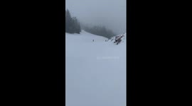 Close Call Snowboader crashes and almost hits kid