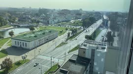 The presidential motorcade is heading to the residence for the inauguration in Belarus, Minsk. The view from the top