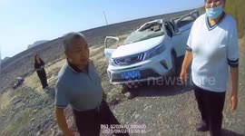 Seatbelts help save motorists after car flips over multiple times in northwest China