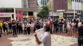 Protestors in Hong Kong chanting protest slogans