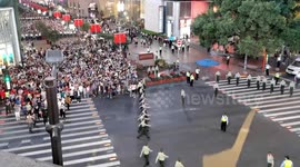 Armed police form human walls to direct traffic on busy road during China's National Day holiday