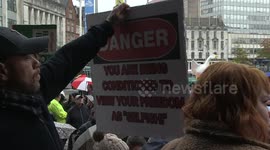 Anti Mask and Lockdown protesters ignore social distancing and rule of 6 to listen to Pier Corbyn, Nottingham UK