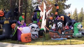 Halloween scene set up on mansions front yard in South Lake Tahoe